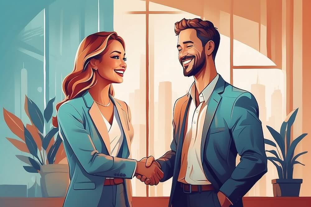 Entrepreneur smiling and shaking hands with a business partner