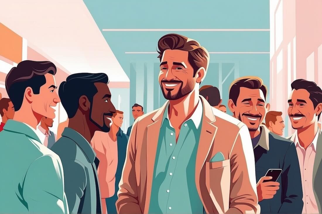 Entrepreneur networking and chatting with peers at an event