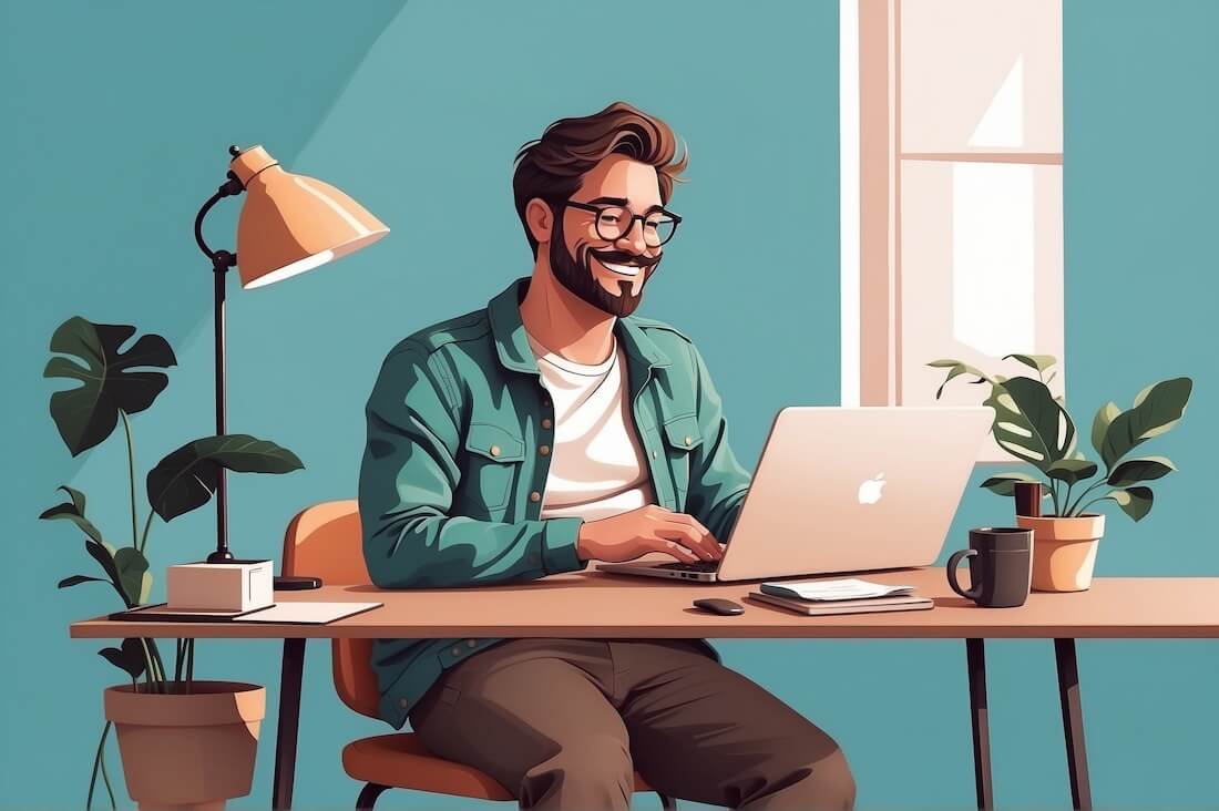 A Solopreneur sitting and working at their desk