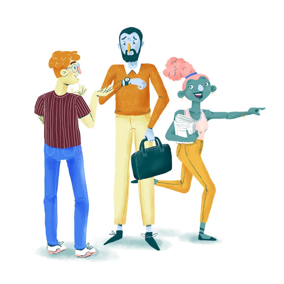 Illustration showing a scene of time shortage from redthread-dk