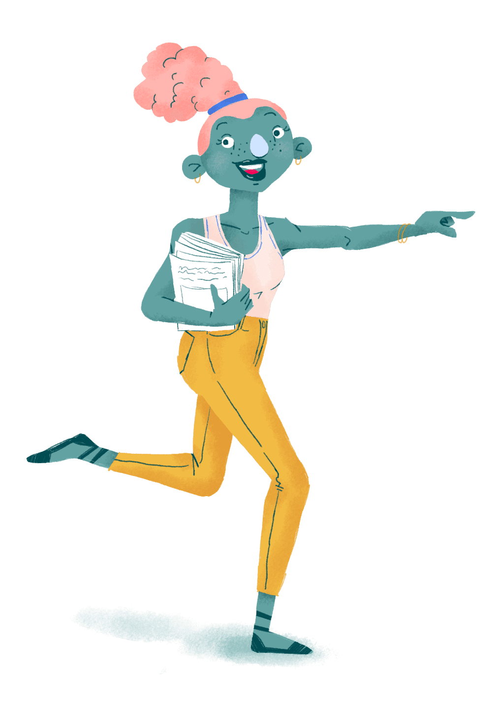 Illustration of an energetic woman from redthread-dk