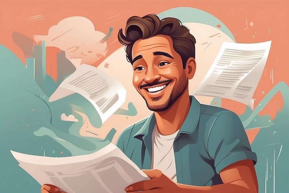 Smiling entrepreneur with good news, involving trademark registration